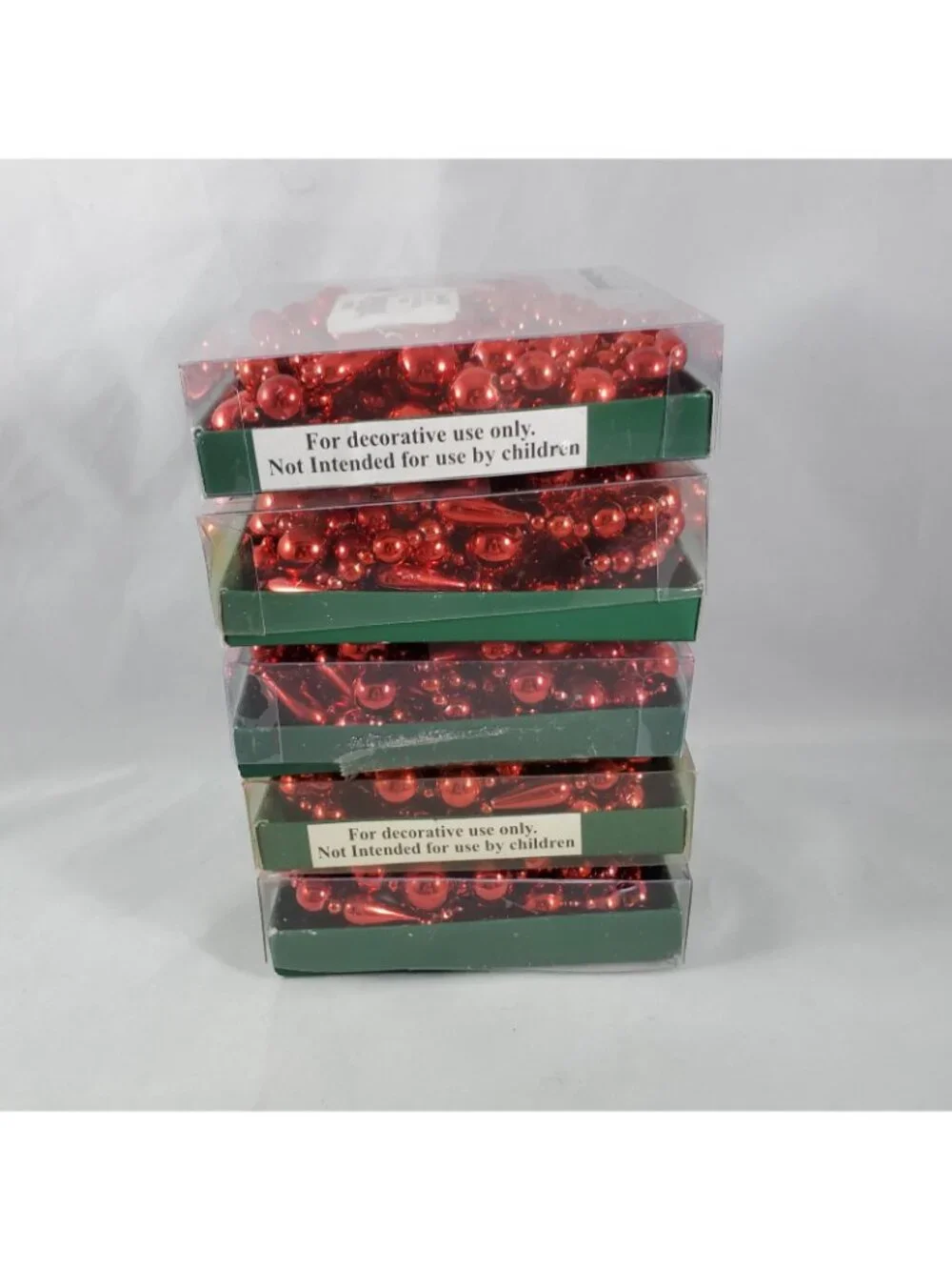 Set of 5 Marshall Fields Red Water Drop Plastic Bead Christmas Garland 9ft each